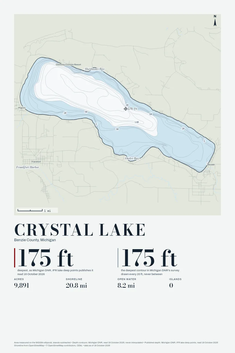 Crystal Lake in Chart on Chart, its depth contours drawn from the state's survey.