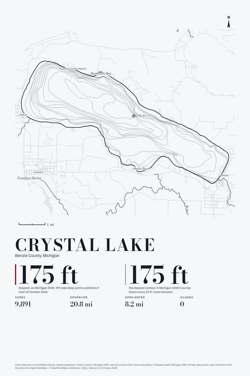 Crystal Lake in Survey on Ink, its depth contours drawn from the state's survey.