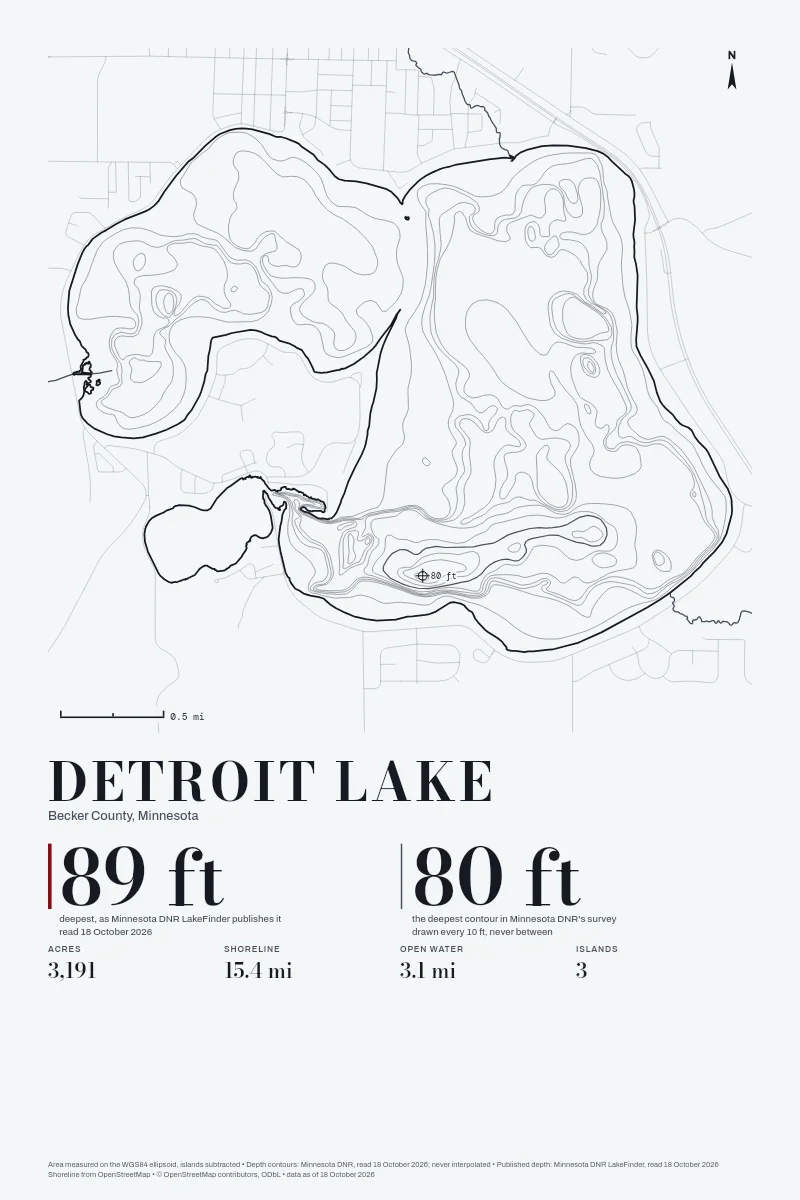 Detroit Lake in Survey on Ink, its depth contours drawn from the state's survey.