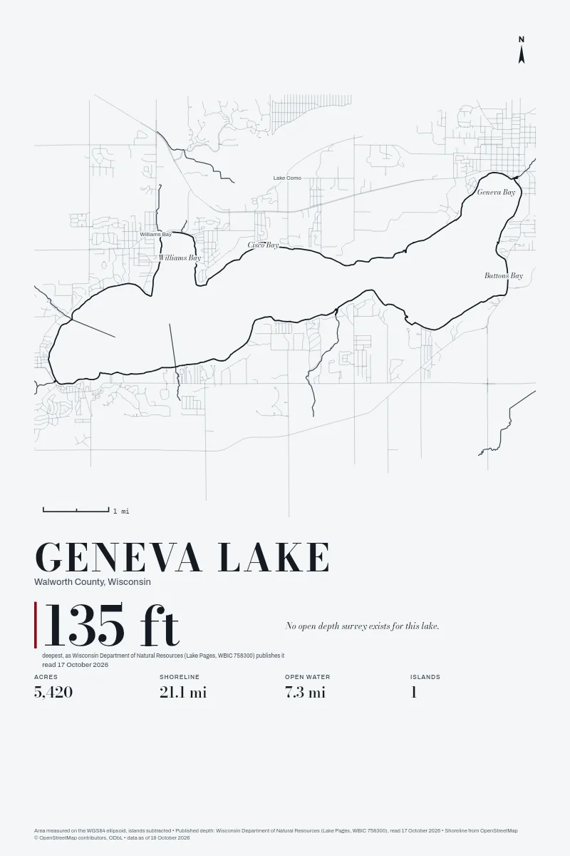 Geneva Lake in Survey on Ink, its shoreline drawn with no depth survey.