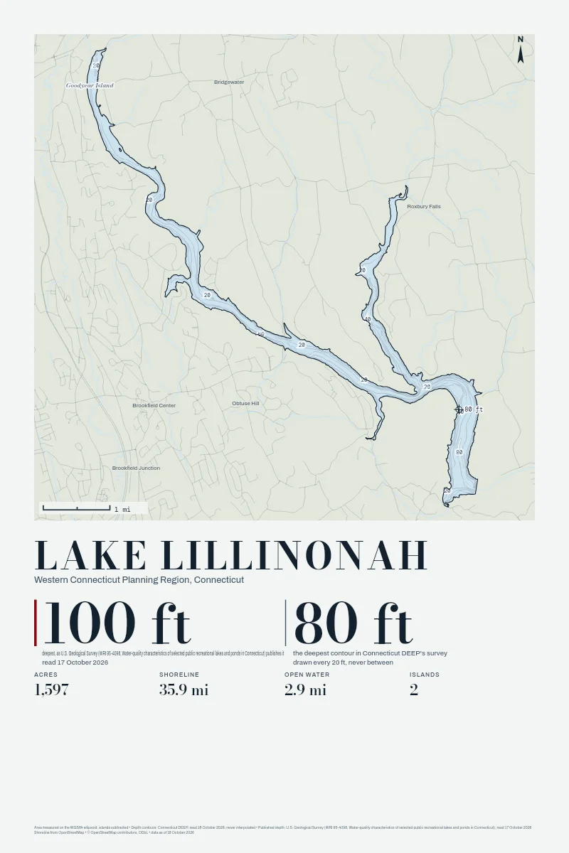 Lake Lillinonah in Chart on Chart, its depth contours drawn from the state's survey.