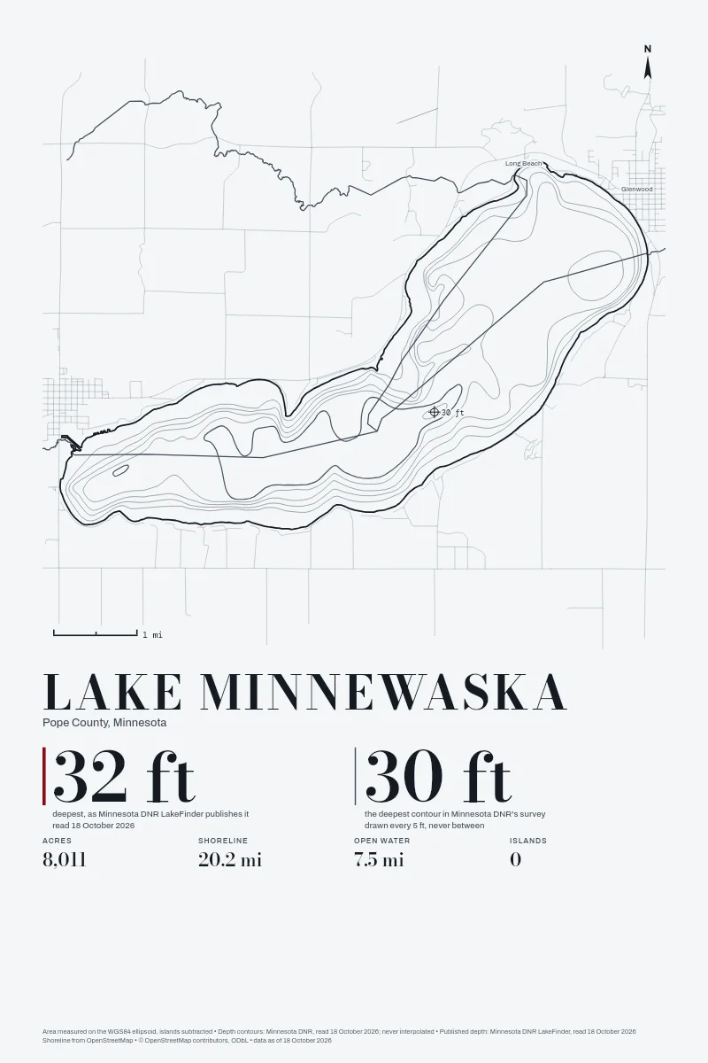 Lake Minnewaska in Survey on Ink, its depth contours drawn from the state's survey.