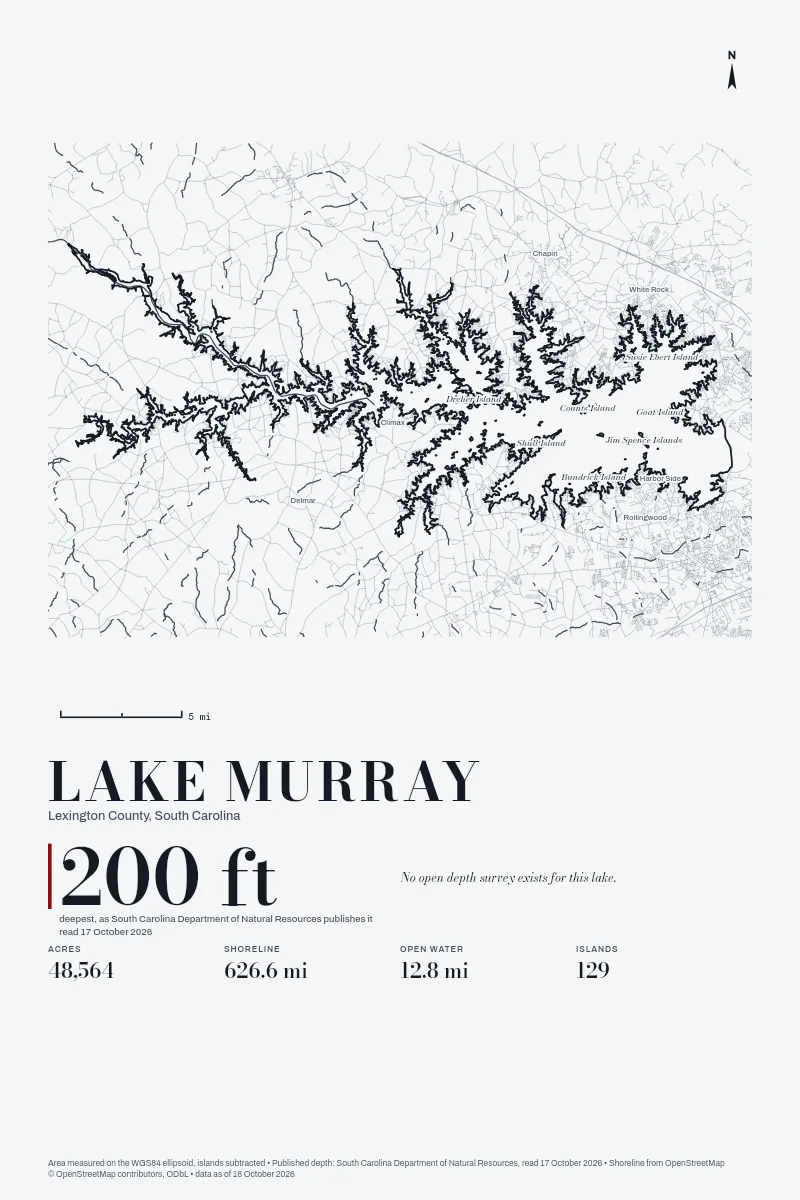 Lake Murray in Survey on Ink, its shoreline drawn with no depth survey.