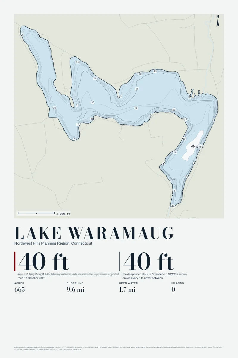 Lake Waramaug in Chart on Chart, its depth contours drawn from the state's survey.
