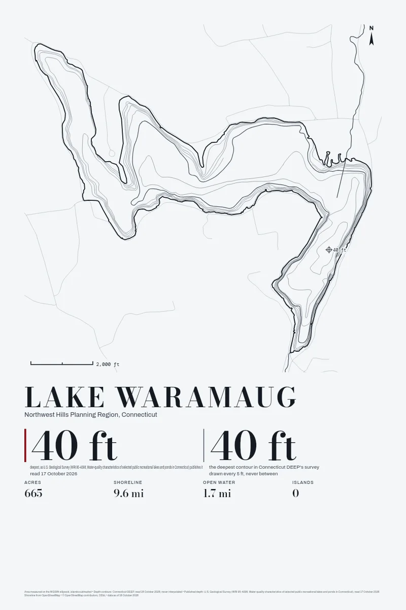 Lake Waramaug in Survey on Ink, its depth contours drawn from the state's survey.