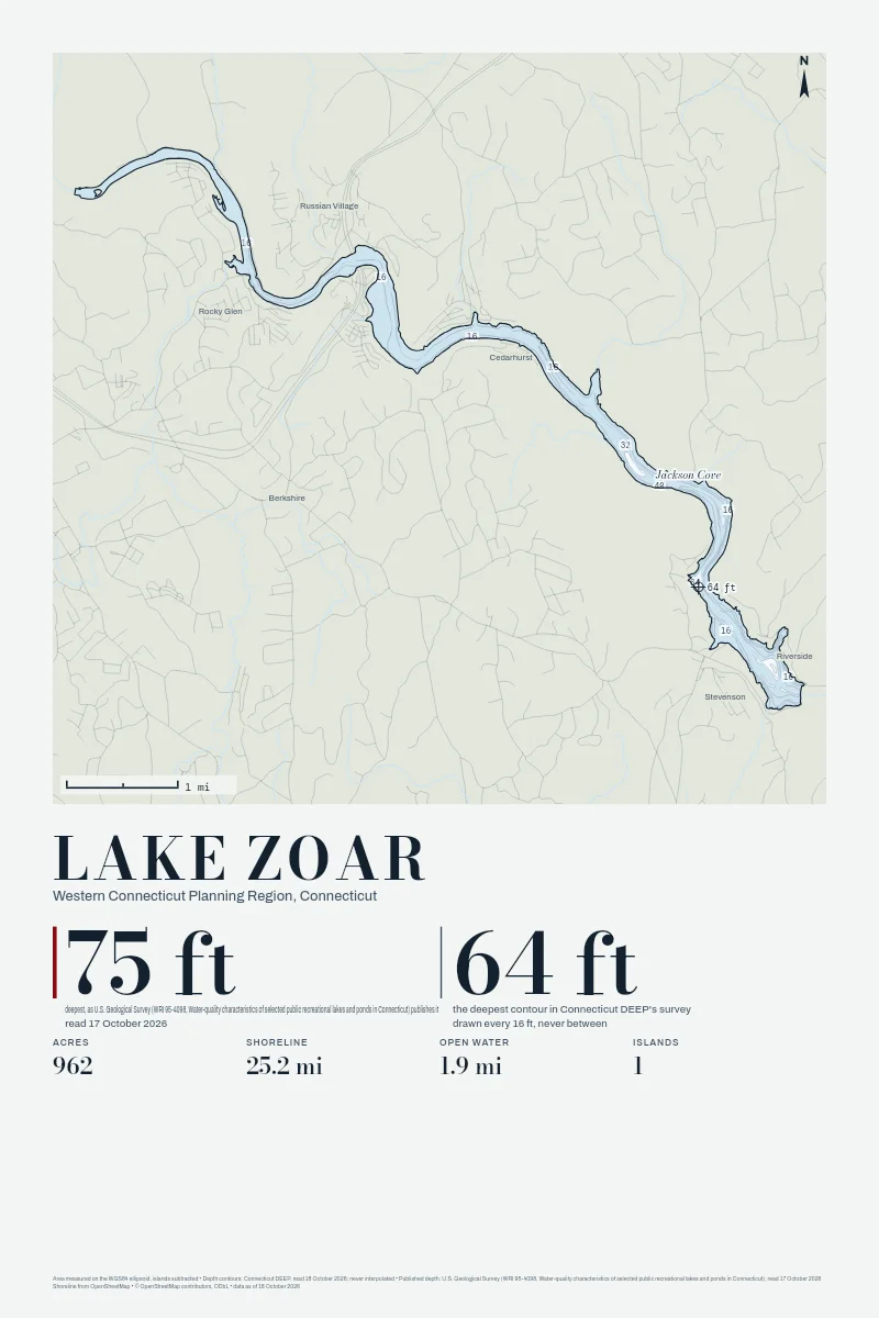 Lake Zoar in Chart on Chart, its depth contours drawn from the state's survey.