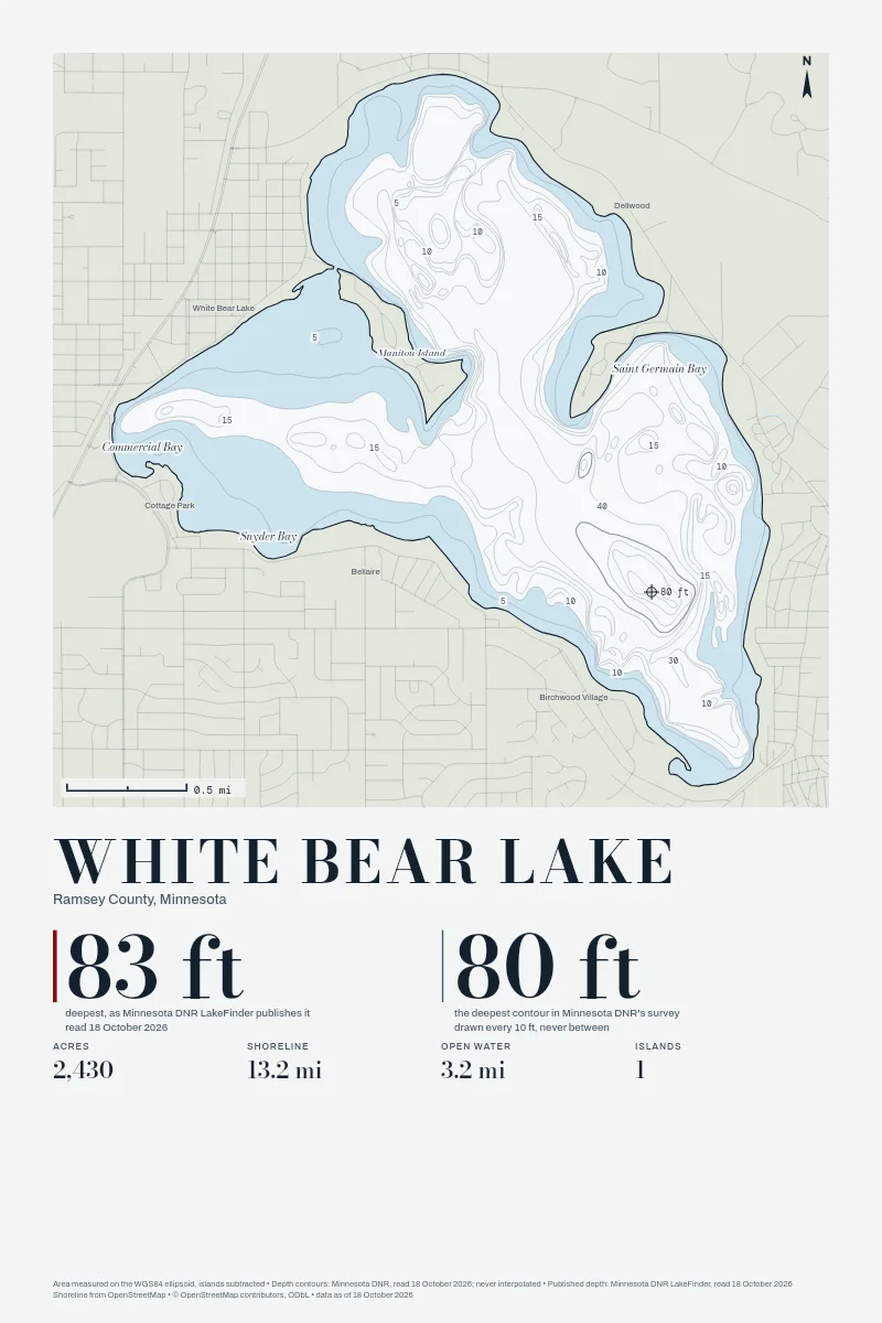 White Bear Lake in Chart on Chart, its depth contours drawn from the state's survey.