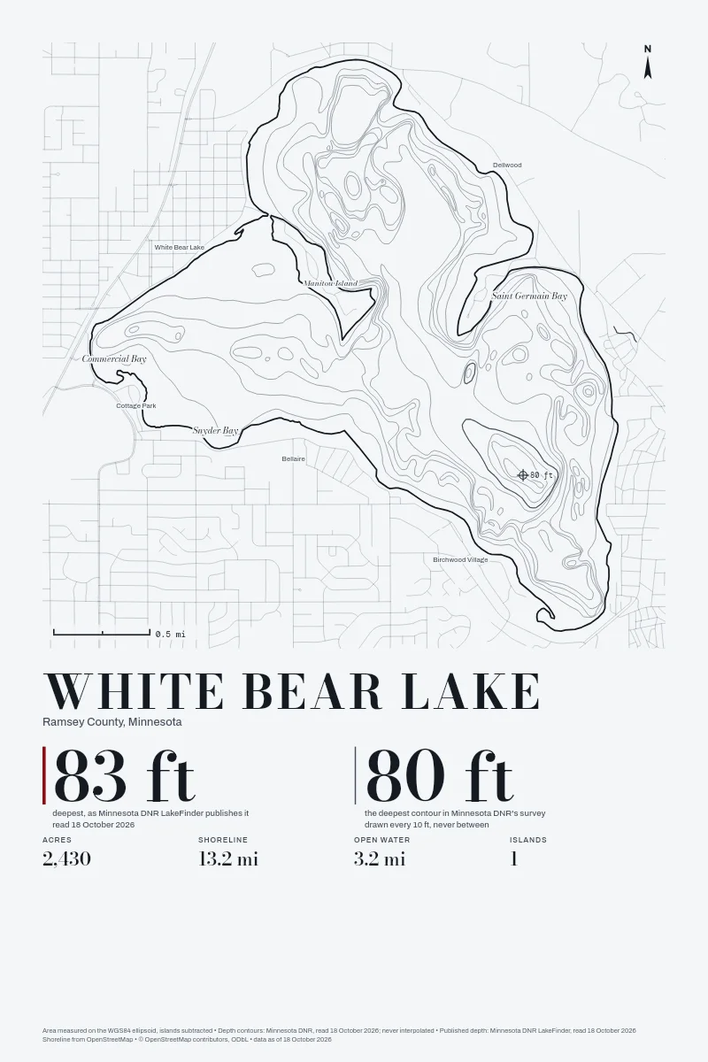 White Bear Lake in Survey on Ink, its depth contours drawn from the state's survey.